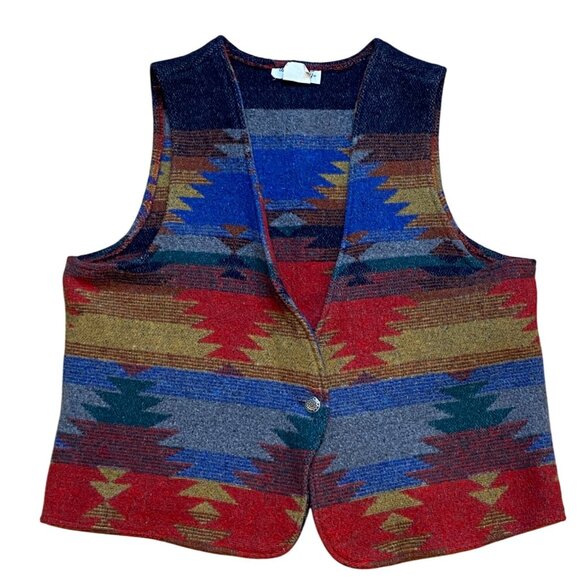 Vintage Two Twenty Wool Southwestern Button Vest Medium - Picture 1 of 8